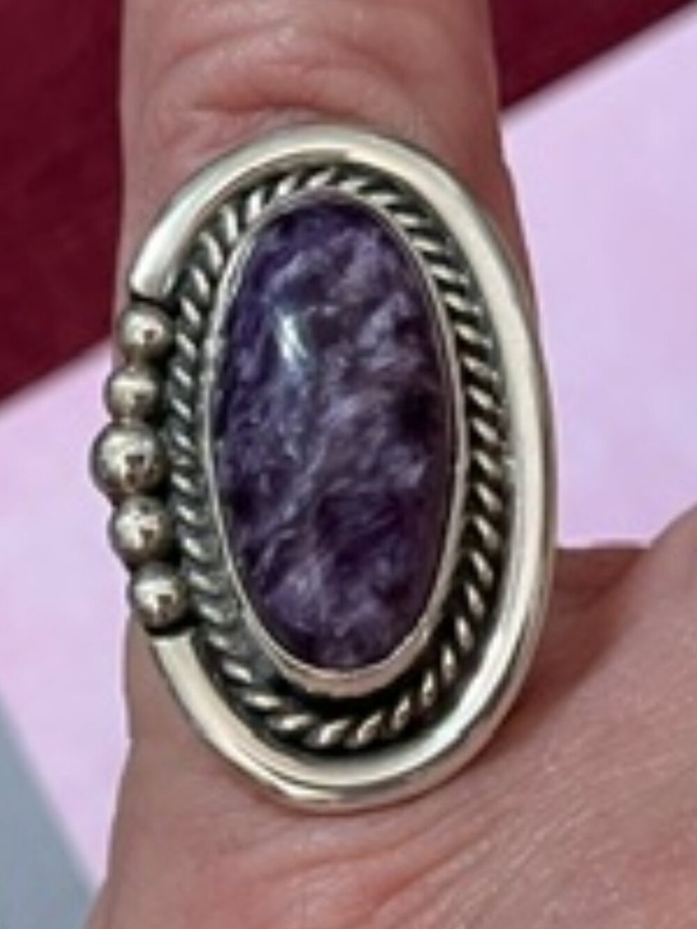 Sterling Silver and Charoite Southwestern Ring